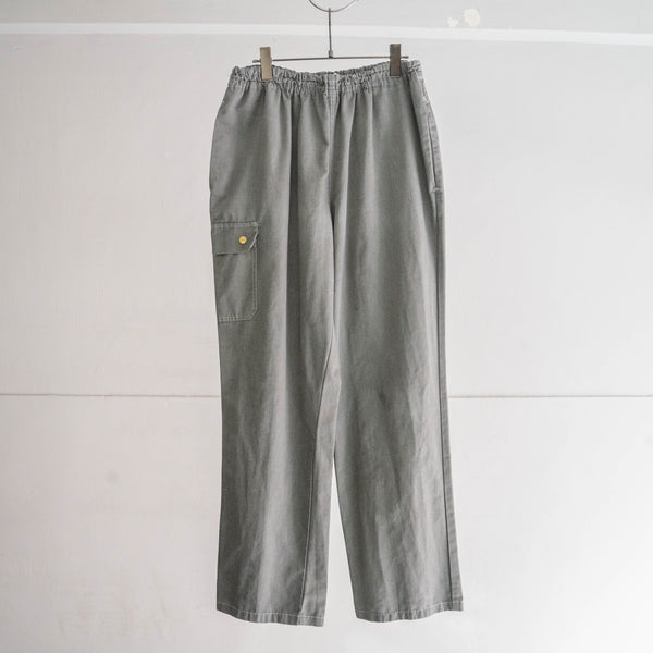 1990-00s Europe chef wide pants "black dyed-" -with cargo pocket & back pocket-