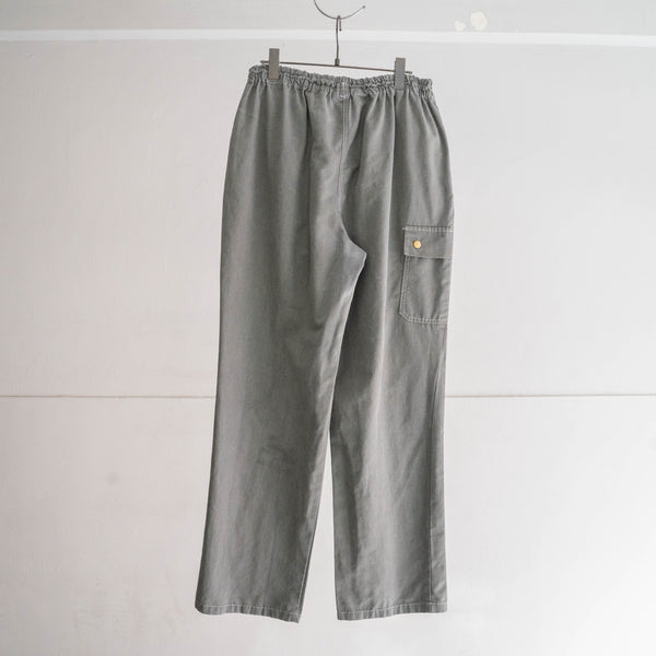 1990-00s Europe chef wide pants "black dyed-" -with cargo pocket & back pocket-