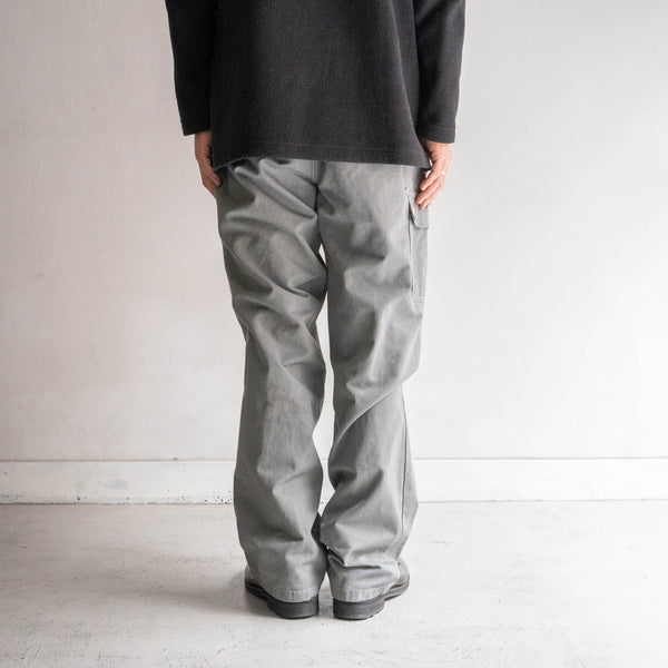 1990-00s Europe chef wide pants "black dyed-" -with cargo pocket & back pocket-