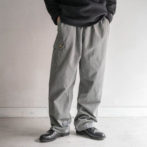 1990-00s Europe chef wide pants "black dyed-" -with cargo pocket & back pocket-