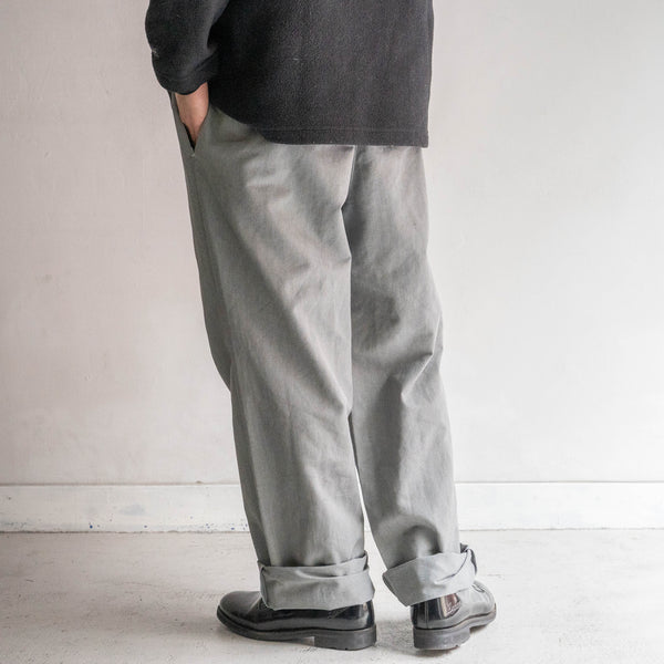 1990-00s Europe chef wide pants "black dyed-" -with cargo pocket & back pocket-