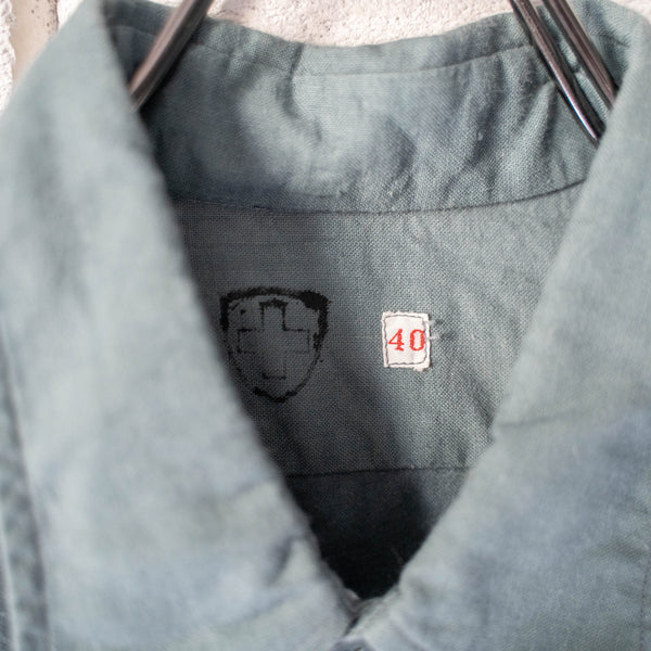 1960s Swiss military gray green grandpa shirt 'dead stock' -without epaulette-