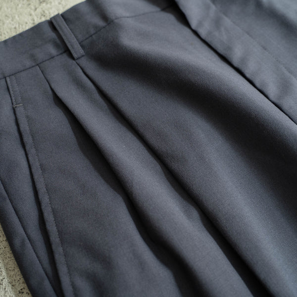 1990s Japan vintage dark navy 2 tuck wool slacks -light weight-