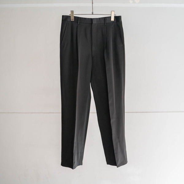 2000s Japan vintage black poly × wool 2 tuck slacks