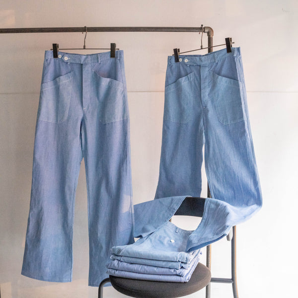 1970s Italy blue chambray flare work pants 'dead stock'