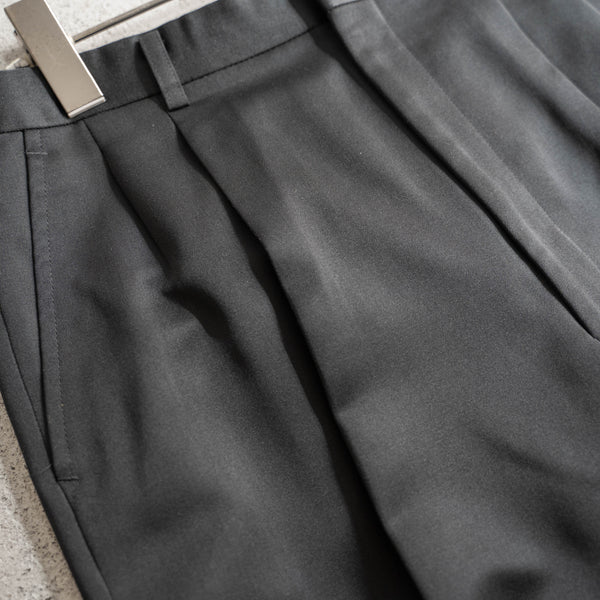2000s Japan vintage black poly × wool 2 tuck slacks