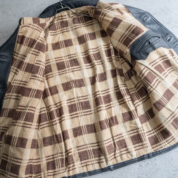 1950-60s France double breasted black leather "corbusier jacket" -big wool collar-