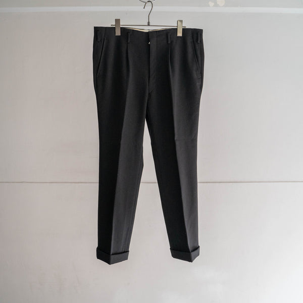 1980s Japan vintage black wool 1 tuck slacks