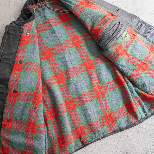 1960-70s France double breasted black leather "corbusier jacket" -wool collar & chin strap-