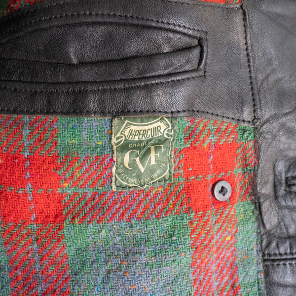 1960-70s France double breasted black leather "corbusier jacket" -wool collar & chin strap-