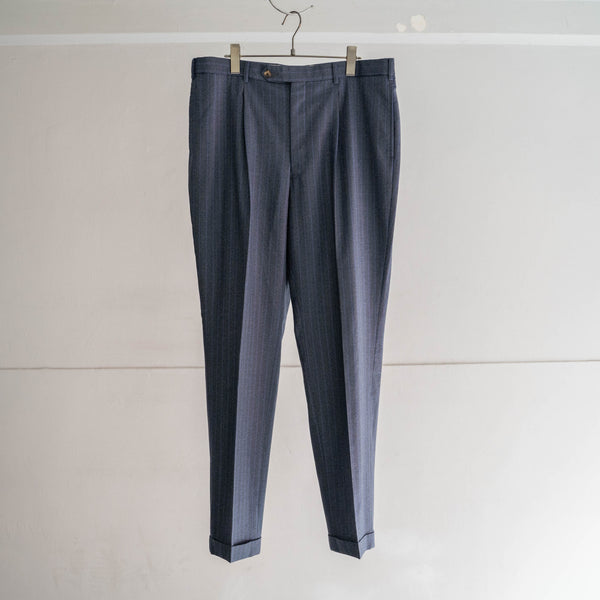 1990s Japan vintage navy × blue stripe 1 tuck slacks