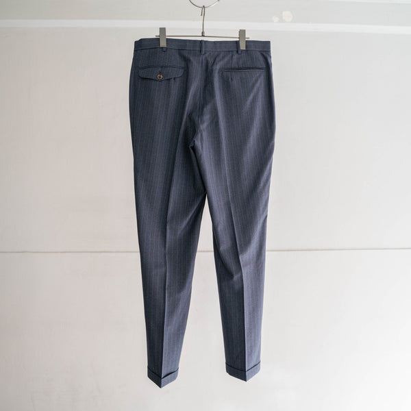 1990s Japan vintage navy × blue stripe 1 tuck slacks