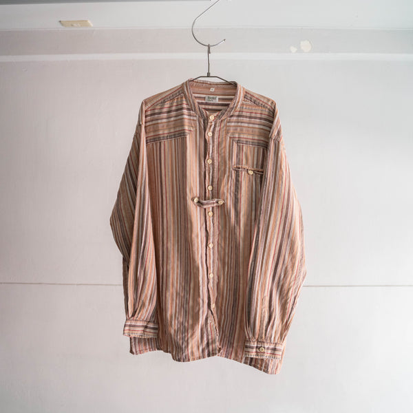 1980-90s  multi stripe no collar tyrolean shirt -big size-