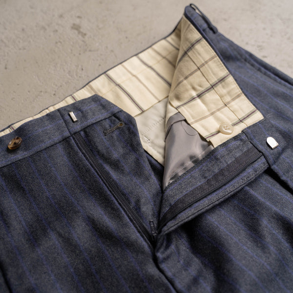 1990s Japan vintage navy × blue stripe 1 tuck slacks