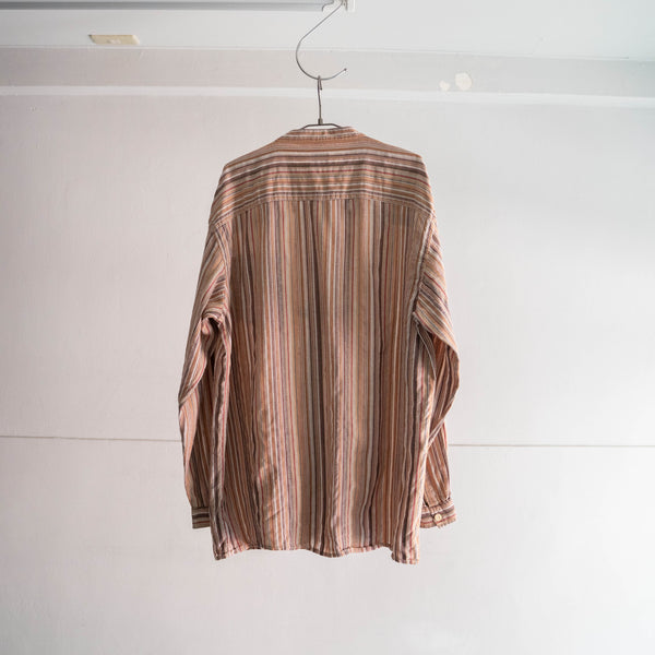 1980-90s  multi stripe no collar tyrolean shirt -big size-