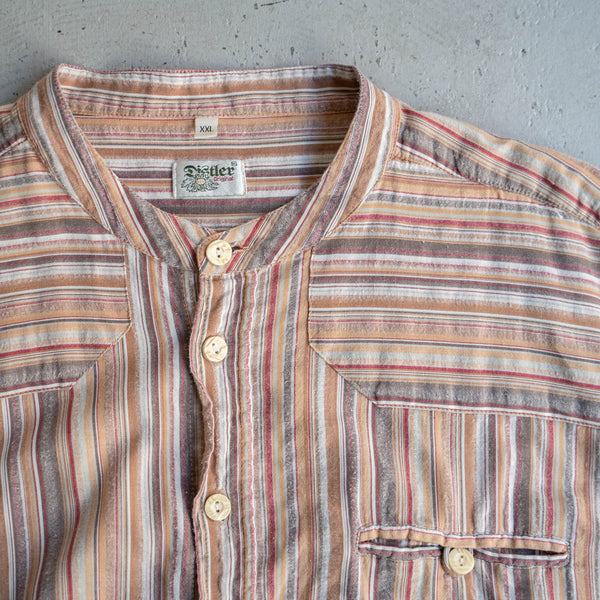 1980-90s  multi stripe no collar tyrolean shirt -big size-