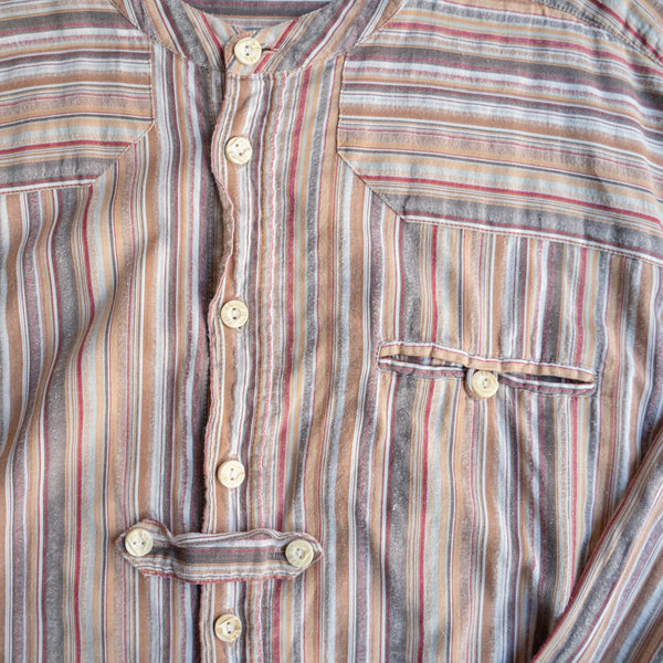 1980-90s  multi stripe no collar tyrolean shirt -big size-