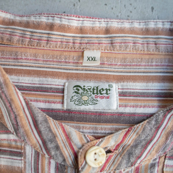 1980-90s  multi stripe no collar tyrolean shirt -big size-