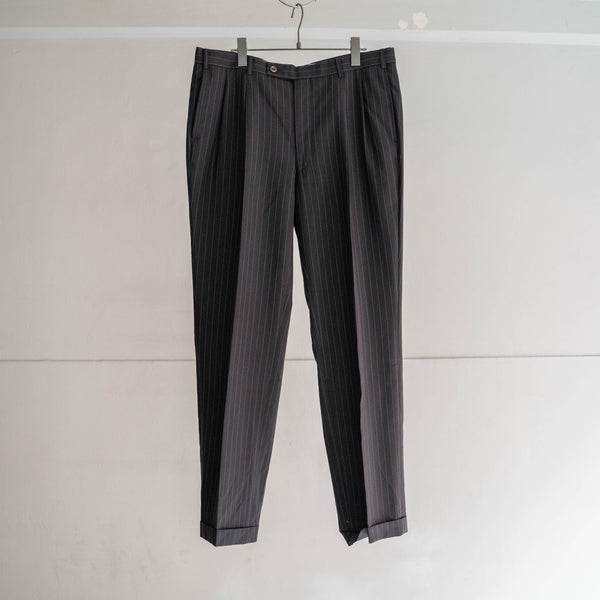 1990s Japan vintage navy × purple stripe 2 tuck slacks