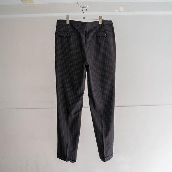1990s Japan vintage navy × purple stripe 2 tuck slacks