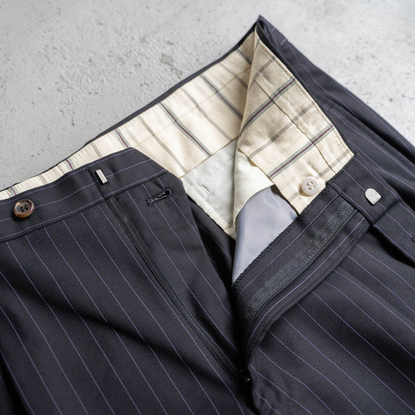 1990s Japan vintage navy × purple stripe 2 tuck slacks