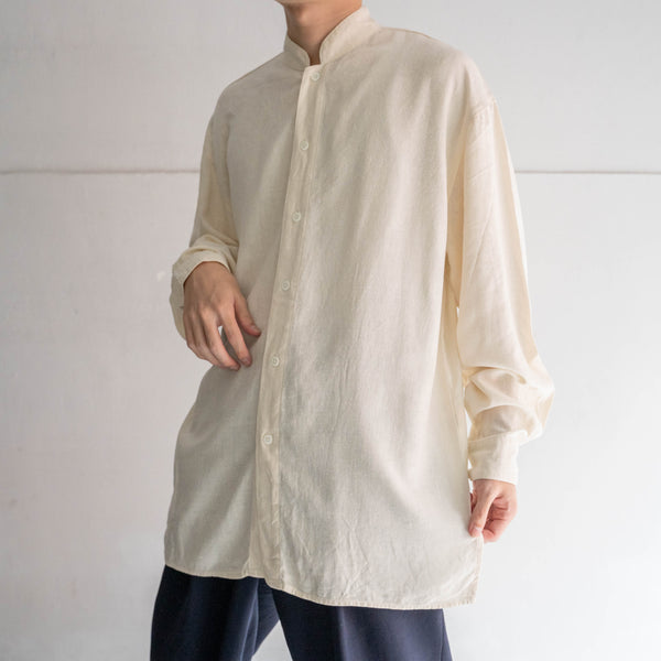 1990s ivory silk 100 stand collar l/s shirt