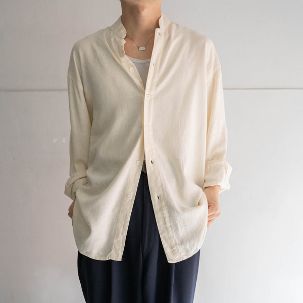 1990s ivory silk 100 stand collar l/s shirt