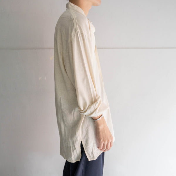 1990s ivory silk 100 stand collar l/s shirt