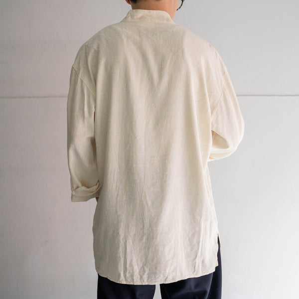 1990s ivory silk 100 stand collar l/s shirt