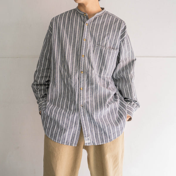1990s Levis gray based stripe stand collar l/s shirt
