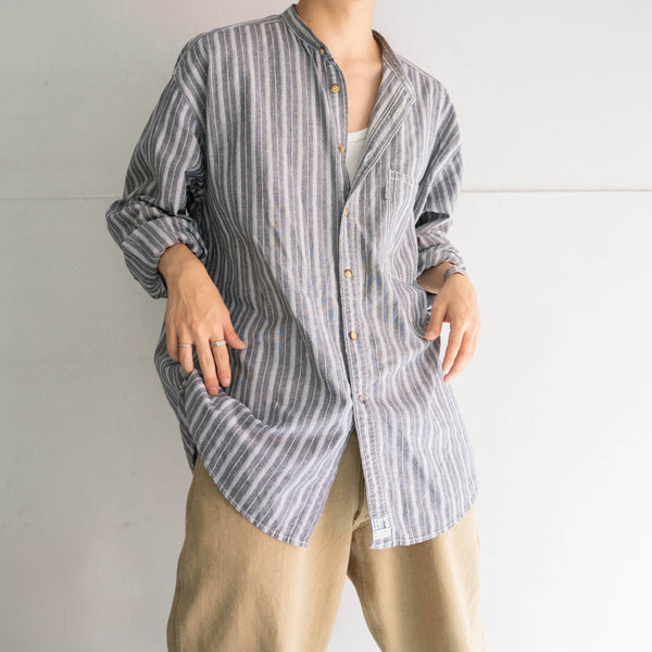 1990s Levis gray based stripe stand collar l/s shirt