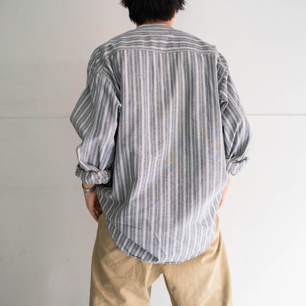 1990s Levis gray based stripe stand collar l/s shirt