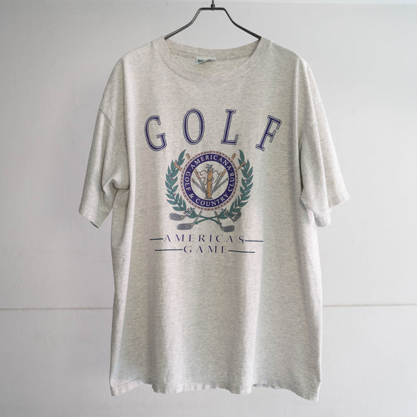 around 1990s gray color golf logo print T-shirt 'made in USA' -single stitch-