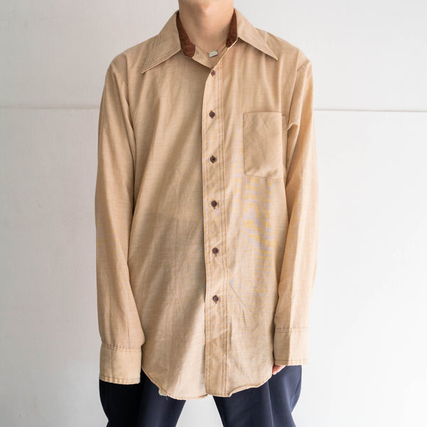 1970-80s VAN HEUSEN light beige l/s shirt -big collar-