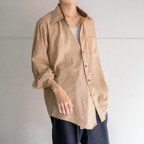 1970-80s VAN HEUSEN light beige l/s shirt -big collar-