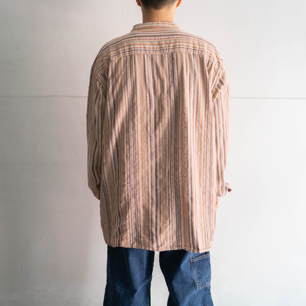 1980-90s  multi stripe no collar tyrolean shirt -big size-