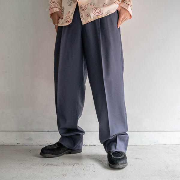 1990s Japan vintage dark navy 2 tuck wool slacks -light weight-
