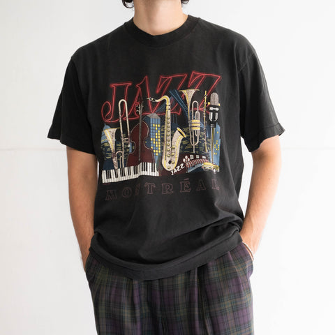 around 1990s black color jazz print T-shirt  -single stitch-