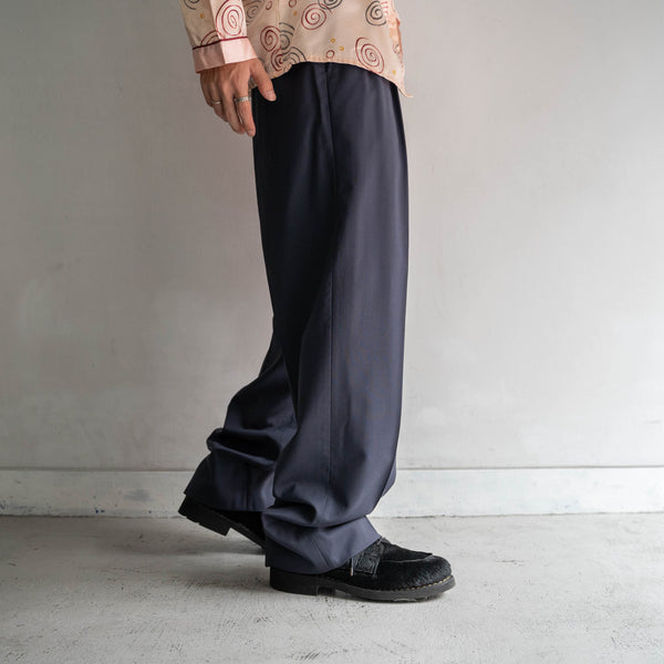 1990s Japan vintage dark navy 2 tuck wool slacks -light weight-