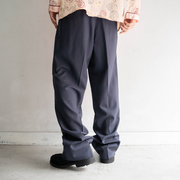 1990s Japan vintage dark navy 2 tuck wool slacks -light weight-