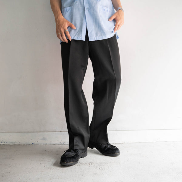 2000s Japan vintage black poly × wool 2 tuck slacks