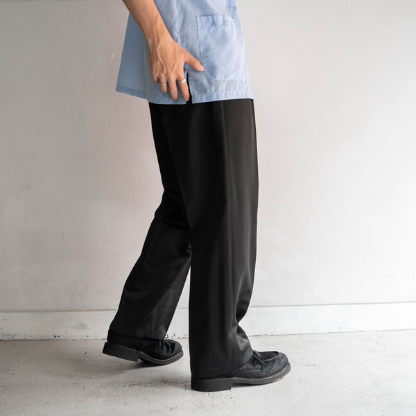 2000s Japan vintage black poly × wool 2 tuck slacks