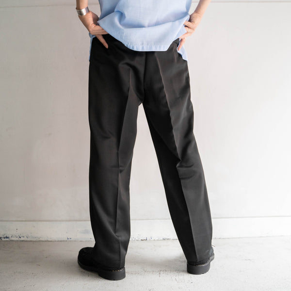 2000s Japan vintage black poly × wool 2 tuck slacks
