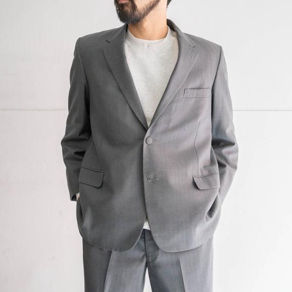 around 1970s Japan vintage gray × blue striped wool set up