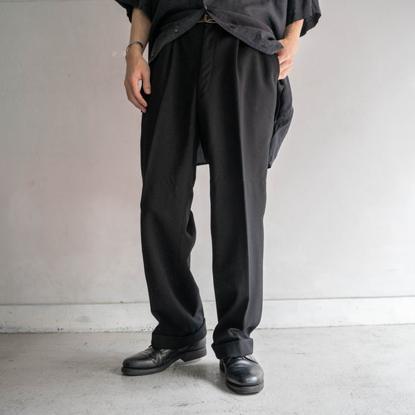 1980s Japan vintage black wool 1 tuck slacks