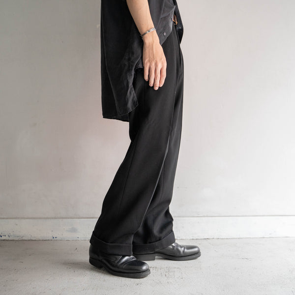 1980s Japan vintage black wool 1 tuck slacks
