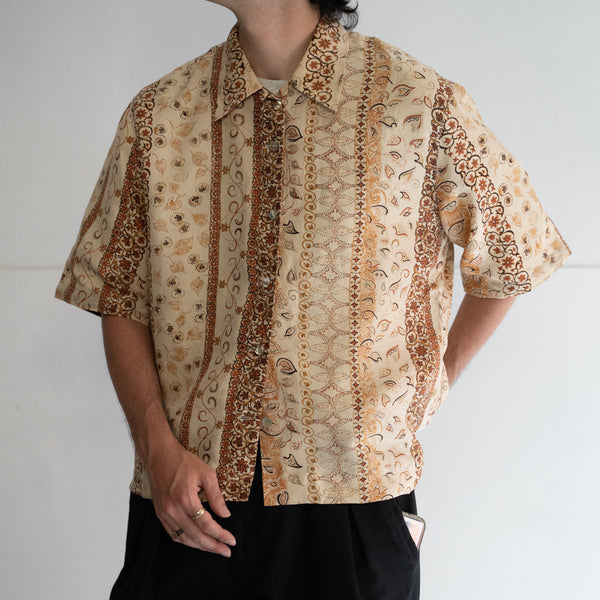 1980-90s cream color Flower and reaf pattern shirt 'remake'