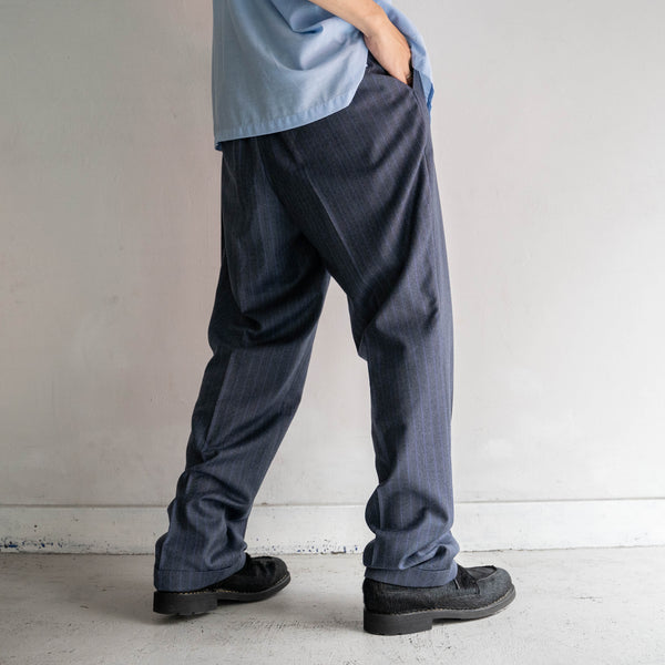 1990s Japan vintage navy × blue stripe 1 tuck slacks