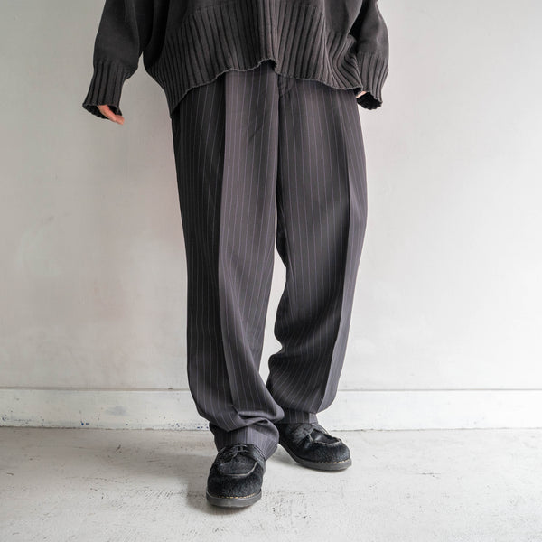 1990s Japan vintage navy × purple stripe 2 tuck slacks