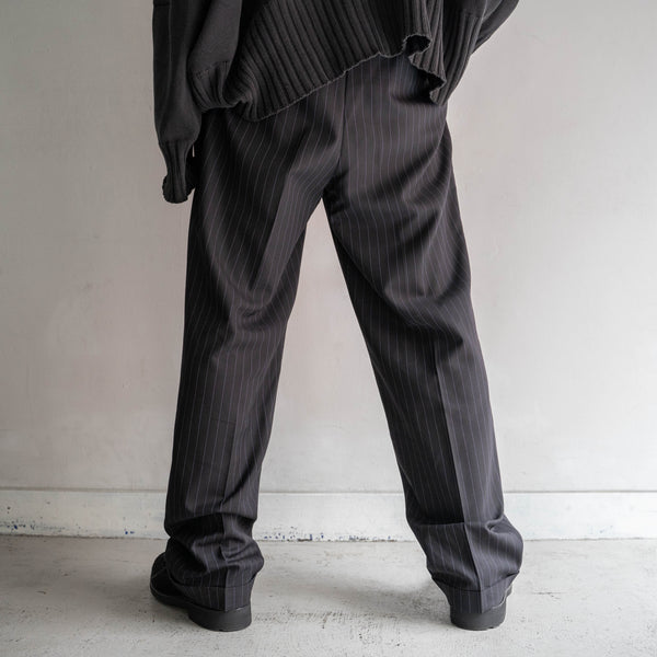 1990s Japan vintage navy × purple stripe 2 tuck slacks